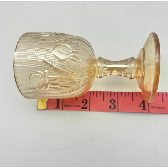 Iridescent Iris Herringbone Marigold Cordial Glass Vintage Carnival Glass 1940s - Picture 4 of 4